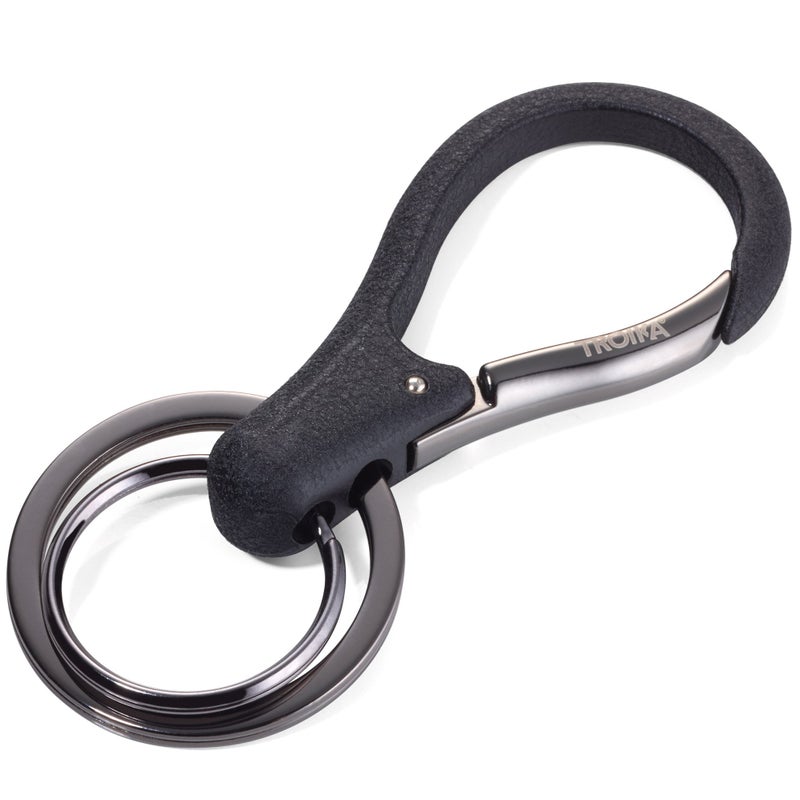 Troika KR17-09/GM Key Organiser with 2 Rings Carabiner Lacquered Key Organiser Glossy Black/Gunmetal Grey, Black, 8cm, Keyring - Image 1